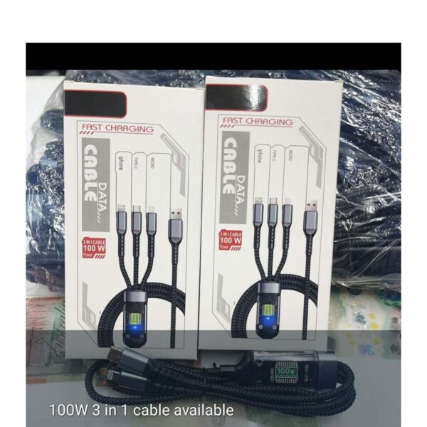 100W 3-in-1 Fast Charging Cable – High Speed & Heavy Duty